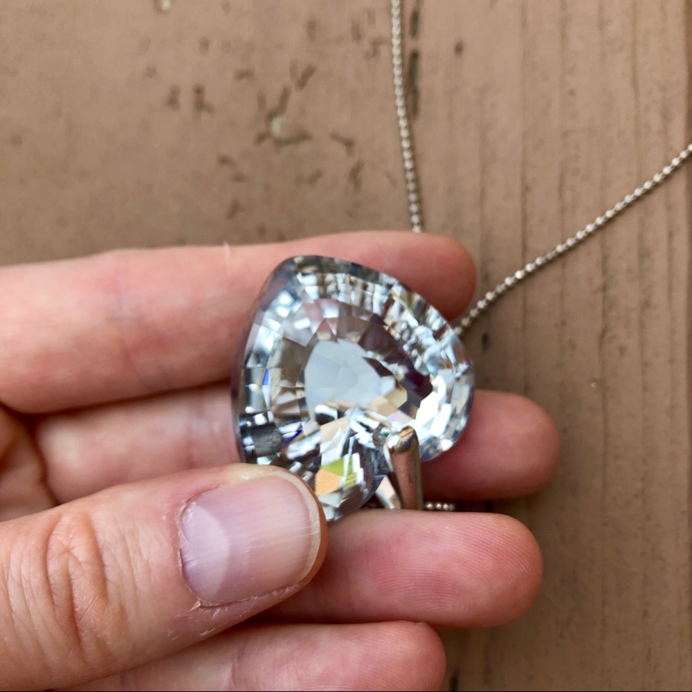 4/$25 - Heart Sparkle Fancy Long Silver Necklace - Picture 8 of 8